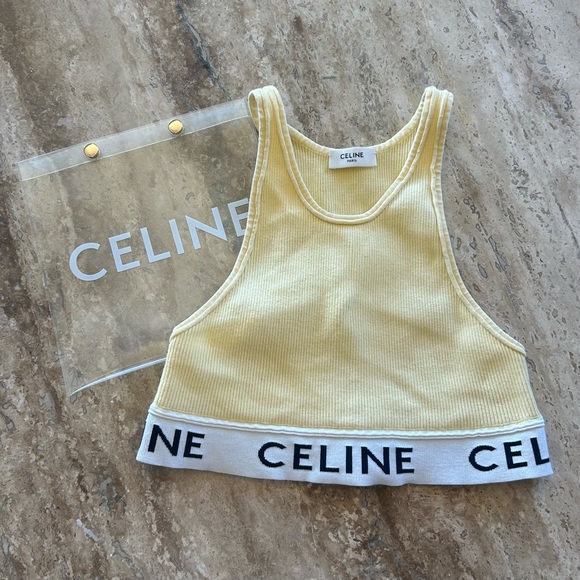 Celine Tops - Celine Authentic 2021 athletic yellow crop top racer back tank | Size S
